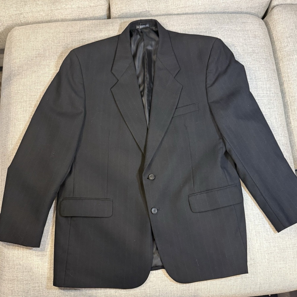 Oleg Cassini Mens 46R Black Pinstripe Wool Sport Coat Blazer